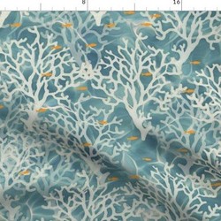 海 貝 シェル 珊瑚 コーラル 波 海洋 タツノオトシゴ ヒトデ海柄 輸入生地 生地 ハンドメイド 素材 布 ブルー 青 1枚目の画像