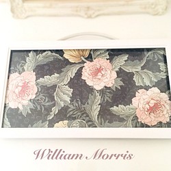 ファブリックパネル ウィリアム モリス キク科の花綱 ピンク/イエロー/ブラック 額装 インテリア小物 1枚目の画像