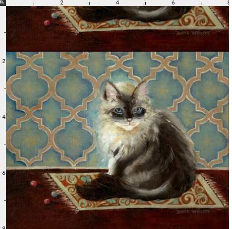 フランス製 輸入生地 ヴィンテージビクトリアンキャット オンザ ペルシャラグ ハンドメイド素材 猫 ねこ 1枚目の画像