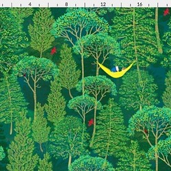 エメラルド色の森 フレンチスタイル 生地 葉 グリーン 森林 輸入生地 緑 1枚目の画像