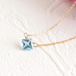 14KGF スイスブルートパーズ 一粒 シンプル ネックレス・11月 誕生石・青い 天然石 華奢ネックレス・プレゼント 1枚目の画像