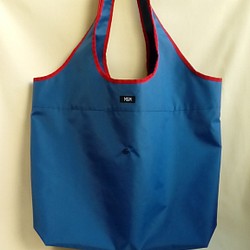 ナイロンオックスの丈夫な肩がけパイピングバッグ･エコ･サブバッグ　Lサイズ･ブルー 1枚目の画像