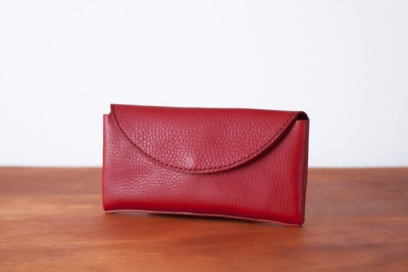 イタリア製牛革のコンパクトな長財布2 / レッド※受注製作 1枚目の画像