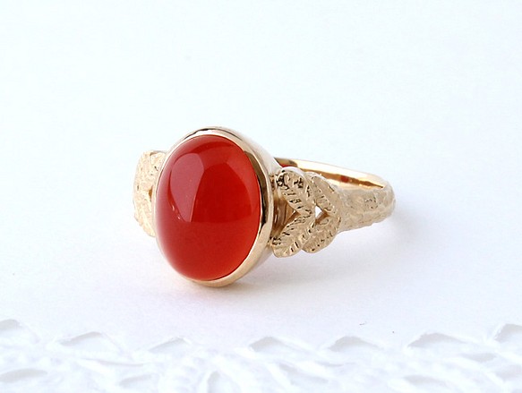 40%OFF☆現品限り red agate ＆leaf ring (gold plating) www