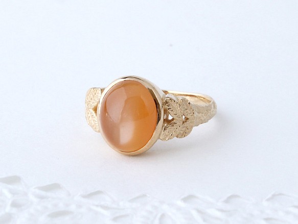 orange moonstone ＆leaf ring (gold plating) 第1張的照片