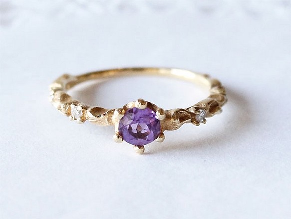 蕾絲和紫水晶戒指（鍍金） 第1張的照片