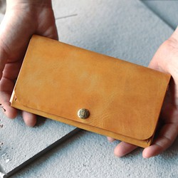 ｼﾝﾌﾟﾙｽﾘﾑ長財布２【マスタードイエロー】【大容量・17cmのミディアム財布】タケノコデザイン 1枚目の画像