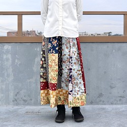 着物リメイク●小紋の着物から作ったロングスカート（パッチワーク・M）