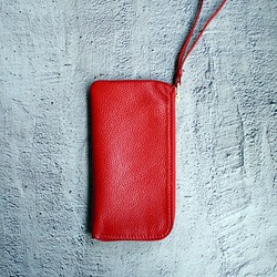 亮紅色-極簡質感雙皮革手拿隨身包 第1張的照片