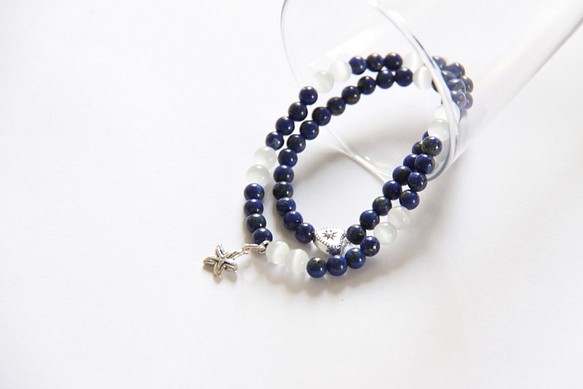 時尚能量珠寶系列-青金石貓眼石雙環手鍊/ Lapis Lazuli & cat's eye bracelet 第1張的照片