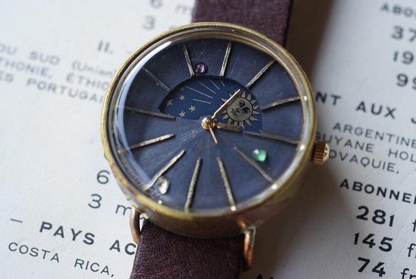 サン＆ムーン J  Kei-1  手作り 腕時計 真鍮 1枚目の画像
