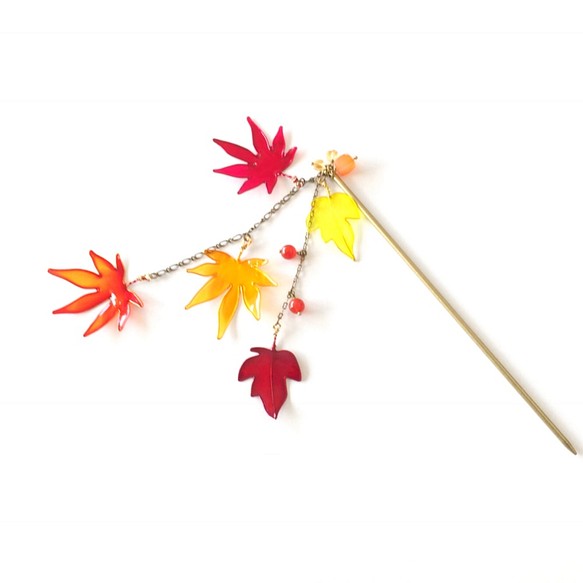 【再販】秋色かんざし✩✩色づく葉っぱたち【ディップアート】 1枚目の画像