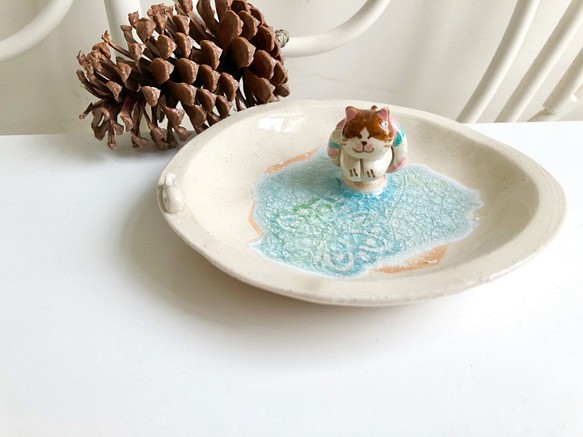 桌上風景 游泳小貓陶瓷飾物碟 第1張的照片