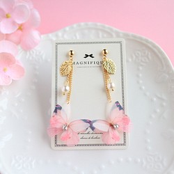 耳/耳のクリップタイプ。ピンクのかわいいロマンチックなエレガントな小さな新鮮なシルク糸の蝶のイヤリングラインストーンのイヤリング 1枚目の画像