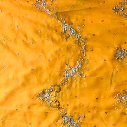 端切れ　オレンジ　0-34 インドサリー製　ザリワーク（金属刺繍生地） 1枚目の画像