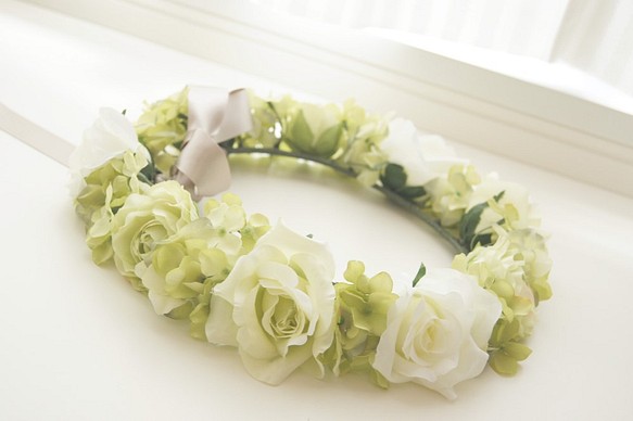 花冠 Antique Flower Tiara 薔薇 今季ブランド バラ 結婚式 ウエディング ブライダル Green ローズ