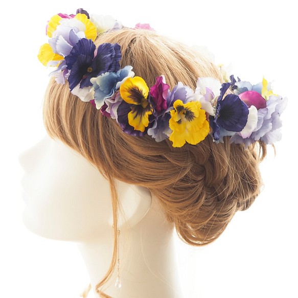 花冠 パンジー・アジサイ・花かんむり・髪飾り ウェディング