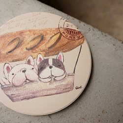 法國鬥牛犬 吸水杯墊-法國麵包 第1張的照片