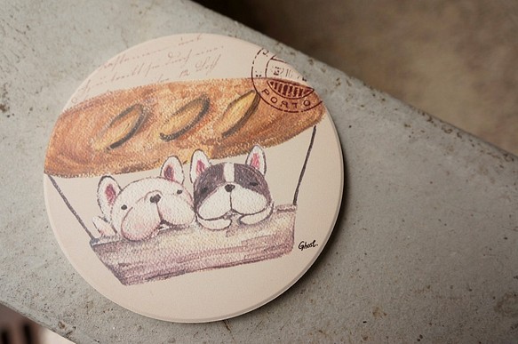 法國鬥牛犬 吸水杯墊-法國麵包 第1張的照片