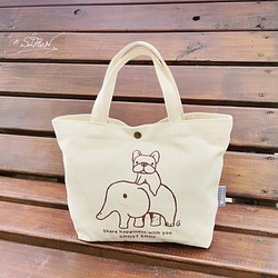 NEW-フレンチブルドッグキャンバスバッグ - 小型/ポータブル/フランス語象象 1枚目の画像
