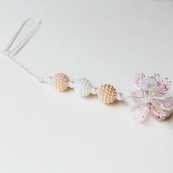 【受注制作】桜×パール 春 着物 和装 アクセサリー 帯飾り 1枚目の画像