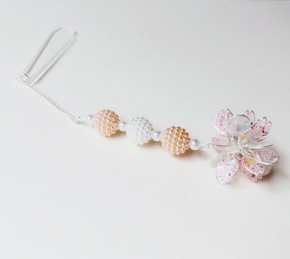 【受注制作】桜×パール 春 着物 和装 アクセサリー 帯飾り 1枚目の画像