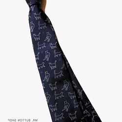 巴特先生-日常的貓設計款領帶_100%silk真絲_獨家設計_限量款_neck tie_cats_深藍 第1張的照片