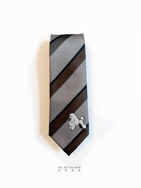 巴特先生-高雅貴賓犬設計款領帶-獨家設計-插畫-限量-Poodle dog-Neckties-咖 第1張的照片