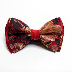 巴特先生-大紅-手工領結-緞布-緹花-Bow Ties-紅黑金 第1張的照片