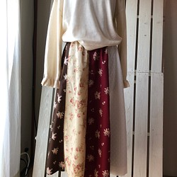 【YUWA花柄】パッチワークギャザースカート 1枚目の画像