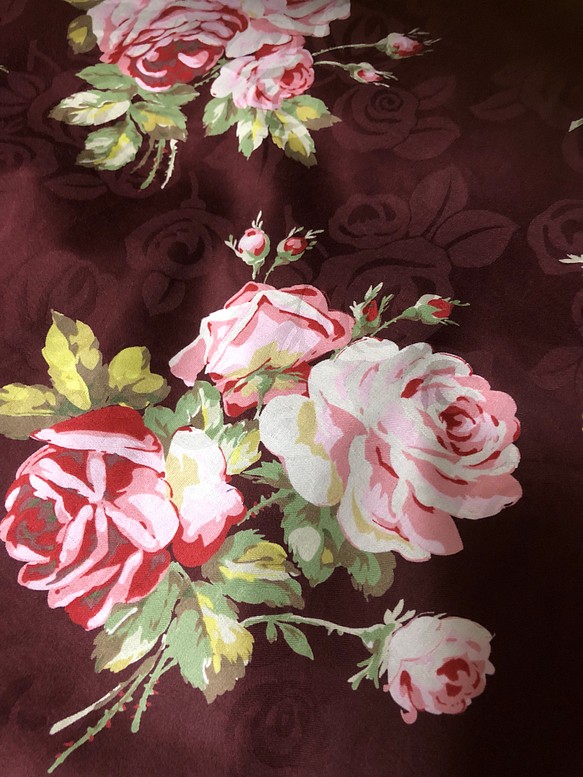 YUWAボルドー薔薇柄二段ティアードスカート（ヘアアクセサリーさま専用） 1枚目の画像