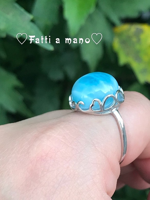 Sold out♡海のお守り♡綺麗な波模様　トップグレードラリマーリングSilver925  春 夏 海 ハワイ 1枚目の画像