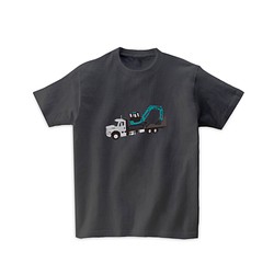 車Tシャツ-フラットベッドトラックとショベルカー（チャコール） 1枚目の画像