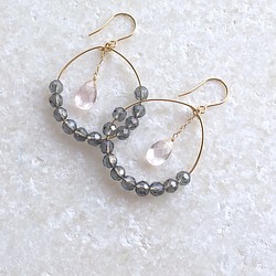 [銷售]銀色閃光水晶和玫瑰石英箍耳環14kgf 第1張的照片