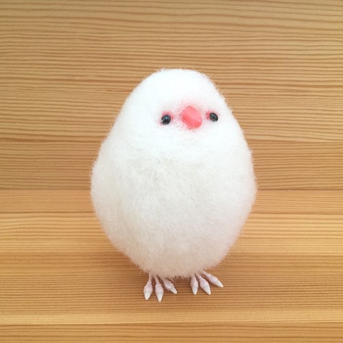 ふっくらふわふわ白文鳥さん【羊毛フェルト】 羊毛フェルト ふっくら