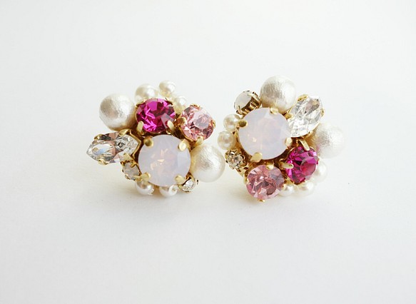 ジュー粉紅色和棉質珍珠bijupt耳環♡ 第1張的照片
