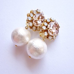 ♡古董粉紅色Swaro和棉珍珠Bijou耳環♡ 第1張的照片