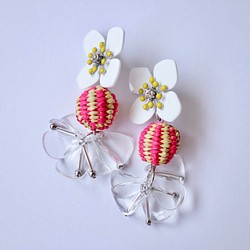 【免費送貨及新作品】法國花朵復古珠子粉紅色lattip耳環 第1張的照片