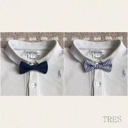 【TRES】2Way ミニリボン&蝶ネクタイ  デニム&ブルーストライプ 1枚目の画像