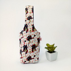 1987 Handmades 【黑白招財貓】雙面環保杯套 飲料袋 保溫杯袋 第1張的照片