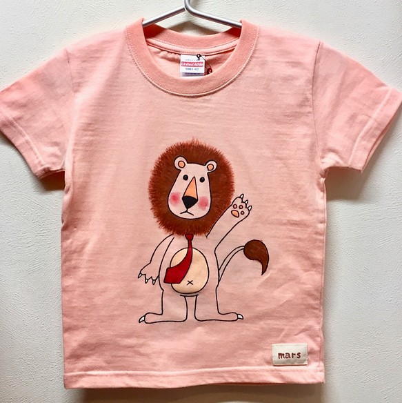 手描きライオンさんと小鳥　子供Tシャツ