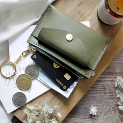 橄欖綠鑰匙圈零錢包 歐洲牛皮短夾 手作皮革錢包 鑰匙包 卡夾 第1張的照片