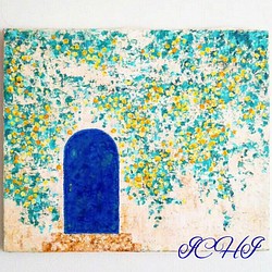 油絵   青い扉とつる薔薇 1枚目の画像
