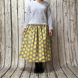 北欧風 おはな の かわいい ギャザースカート » グレー×イエロー 1枚目の画像