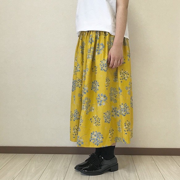 ラスト1枚＊紫陽花 マスタード の ギャザースカート 1枚目の画像