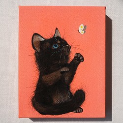 黒猫のココちゃんとモンシロチョウ（原画） 1枚目の画像