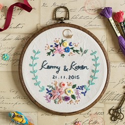 【接單製作】客製化結婚/週年紀念　手作刺繡框－自家設計 第1張的照片