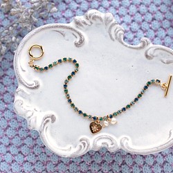 藍色Vintage施華洛世奇和幸運符，淡水珍珠手鍊 第1張的照片