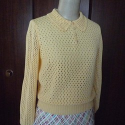 ★やまぶき色サマーヤーンレース編みプルオーバー（襟つき） 1枚目の画像