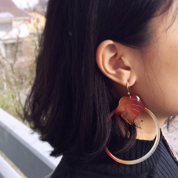 Stylish red gemstone drop earring｜Xmas Limited 1枚目の画像